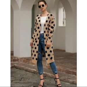 Long sleeve duster sweater open front polka dot